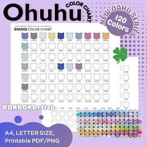 New Ohuhu Oahu 120 Marker Color Swatch Chart, Printable, Swatch Template, Cute Alcohol Marker Swatch, Color Swatch with codes, Marker Swatch