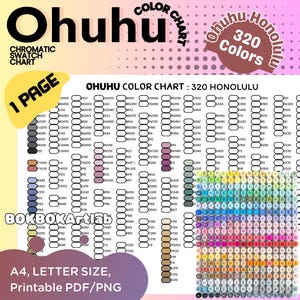 Ohuhu Honolulu 320 Marker Swatch Chart | Chromatic Swatch Charts, 320 Honolulu Series, Alcohol Marker Test Sheets Instant Download