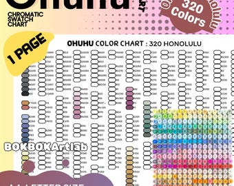 Ohuhu Honolulu 320 Marker Swatch Chart | Chromatic Swatch Charts, 320 Honolulu Series, Alcohol Marker Test Sheets Instant Download