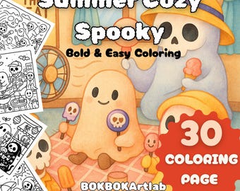 Libro da colorare estivo spettrale / Fantasmi carini, vibrazioni estive (download digitale PDF)