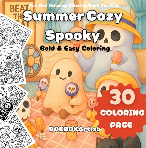 Summer Cozy Spooky Coloring Book | Cute Ghosts & Summer Vibes | Digital Download PDF
