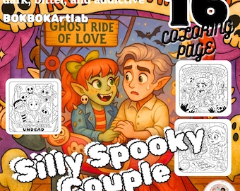 Spooky Couple Coloring Pages: Kawaii Monster Romance (PDF Download)