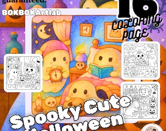 Kawaii Halloween Coloring Book | Spooky Cute Ghosts, Witches (Digital Download)