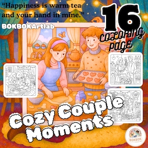 Cozy Couple Moments Coloring Pages | Relaxing Activities for Adults & Teens, Wholesome Love Story, Date Night Scenes, Cottagecore Activities