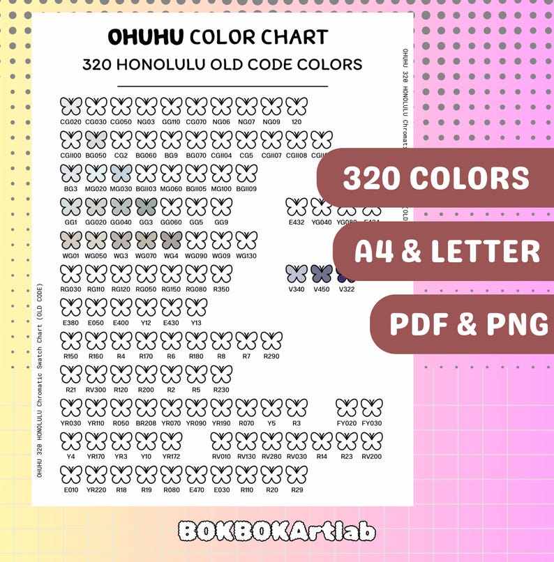 Ohuhu 320 Color Swatch Chart (OLD CODE) | Honolulu Alcohol Marker Color ...