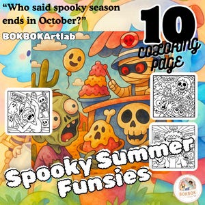 Straszne letnie zabawy: zabawne kolorowanki z potworami | Uroczy Halloween w lecie | Frankenstein, zombie, duchy i szkielety | Straszne słodkie