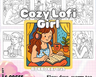 Lofi Girl Coloring Pages: Cozy Relaxation, Journaling (Digital Download)