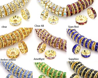 Pick 50pcs AAA+ Quality Sparkle 18K Gold Plated Rondelle Spacer Beads Austrian Crystal Rhinestone 5mm 6mm 8mm 10mm for Craft Jewelry Making