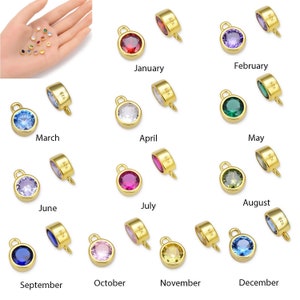 Pick 2pc Real Yellow Gold Plated Sterling Silver Birthstone Drop Pendant 6mm Small Cubic Zirconia Gemstone Charm Women Girl Jewelry Making