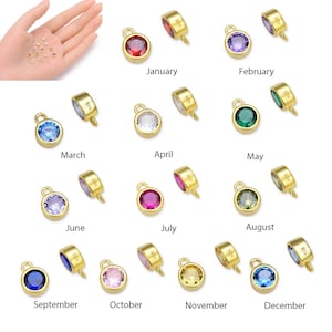 Pick 2pcs Real Yellow Gold Plated Sterling Silver Birthstone Drop Pendant 4mm Tiny Cubic Zirconia Gemstone Charm Women Girl Jewelry Making