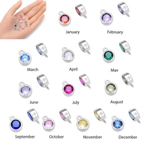 Pick 2pcs Authentic 925 Sterling Silver Birthstone Drop Pendant 6mm Small Cubic Zirconia Gemstone Charm Women Girl Men Teen Jewelry Making
