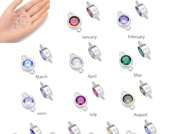 Pick 2pc Authentic 925 Sterling Silver Birthstone Link 4mm Small Tiny Cubic Zirconia Gemstone  Charm Connector Women Girl Men Jewelry Making