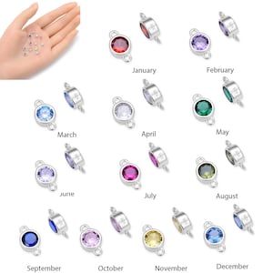 Pick 2pc Authentic 925 Sterling Silver Birthstone Link 4mm Small Tiny Cubic Zirconia Gemstone  Charm Connector Women Girl Men Jewelry Making