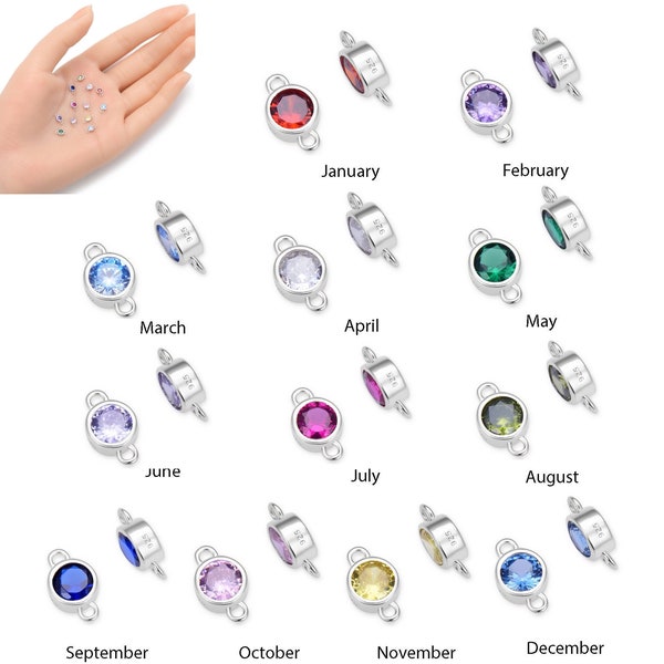 Pick 2pc Authentic 925 Sterling Silver Birthstone Link 4mm Small Tiny Cubic Zirconia Gemstone  Charm Connector Women Girl Men Jewelry Making