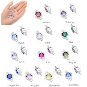 Pick 2pc Authentic 925 Sterling Silver Birthstone Link 6mm Small Cubic Zirconia Gemstone Charm Connector Women Girl Teen Men Jewelry Making