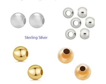 U Pick 5pc/10pc Sterling Silver 6mm 8mm 10mm Seamless Smooth Round Large Hole Spacer Bead for Necklace Bracelet Anklet Charm Jewelry Making