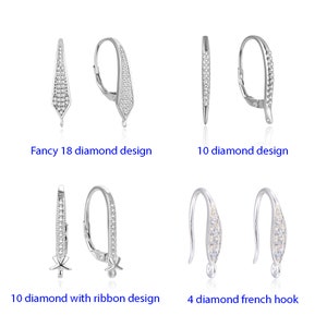 U Pick 2 or 5 Pairs 925 Sterling Silver Leverback Earring Hook French Ear Wire Connector CZ Diamond for DIY Dangle Earrings Jewelry Making