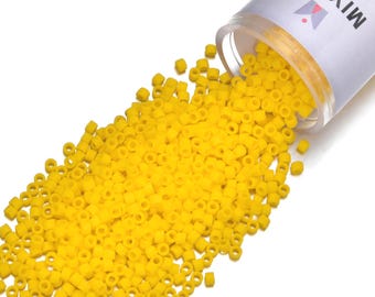 7.5 Grams Genuine Miyuki Delica 11/0 Seed Beads, Opaque Matte Canary Yellow DB1582,  Approx 1500 Beads/Tube  for Peyote Stitch Loom Weaving