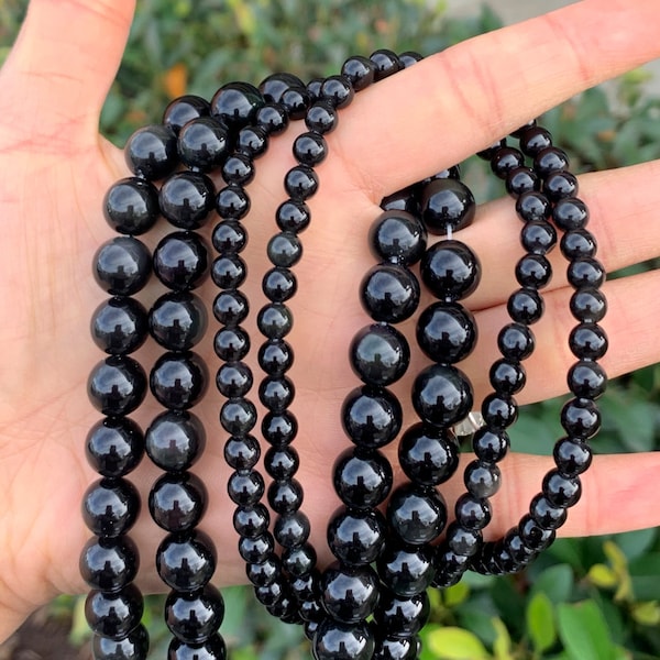 U Pick 1 Strand/15" Natural Black Obsidian Healing Gemstone 4mm 6mm 8mm 10mm Round Stone Bead for Earrings Bracelet Necklace Jewelry Making