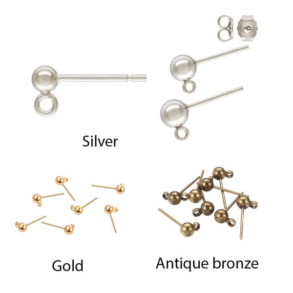 U Pick 20pc/40pc Hypoallergenic Earring Posts 3mm 4mm 5mm Small Ball Post Closed Loops Earnut Backs for Drop Stud Earrings Jewelry Making