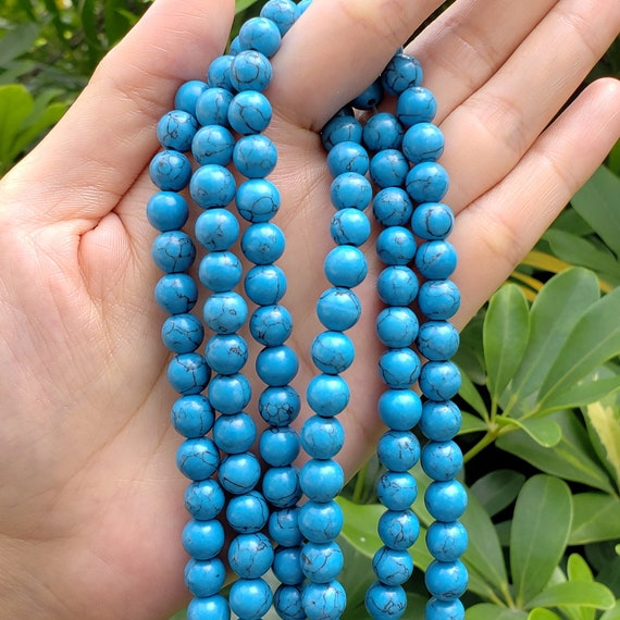 Bracelet Perles Howlite Turquoise 8 Mm - Fabriqué En France, Marque A Bijoux, Neuf Avec étiquettes
