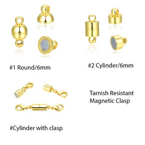 Pick 5 or 10 Sets Tarnish Resistant Magnetic Clasp Set Round Cylinder Connector 18k Yellow Gold Plated for Necklace Bracelet Jewelry Making