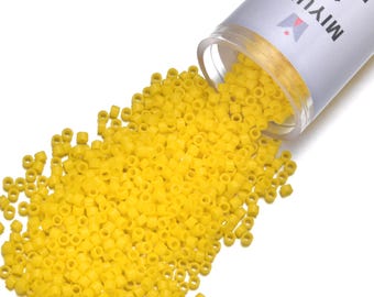 7.5 Grams Genuine Miyuki Delica 11/0 Seed Beads, Opaque Canary Yellow DB1132,  Approx 1500 Beads/Tube  for Peyote Stitch Loom Weaving