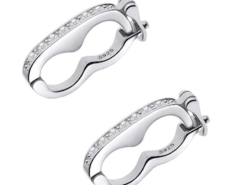1pc Real 925 Sterling Silver Jewelry Clasp Necklace Shortener Enhancer CZ Diamond Connector for 8mm 9mm Pearl Gemstone Bead Jewelry Making