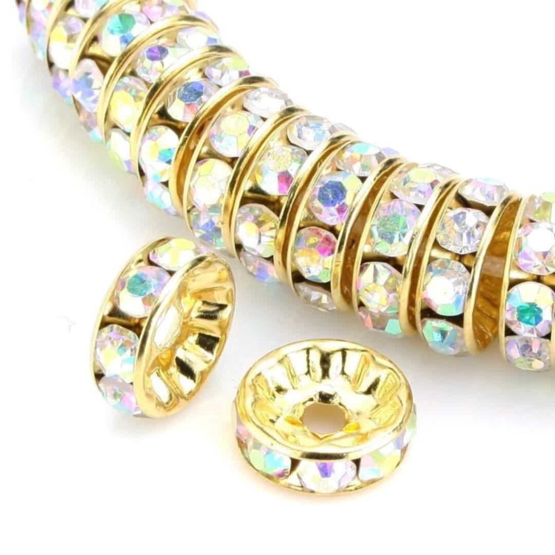 Pick 50pcs AAA+ Quality Sparkle 18K Gold Rondelle Spacer Bead Clear AB ...