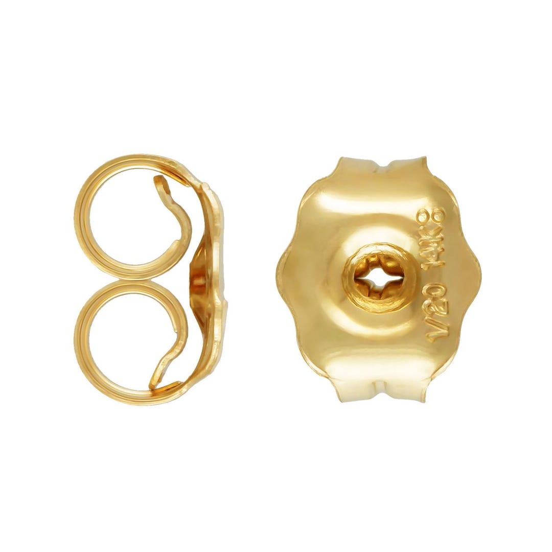 Real 14k Yellow Gold Earnuts (Butterfly Backs) For Earrings - Small & Large Sizes, 2-Piece Set, Made In USA