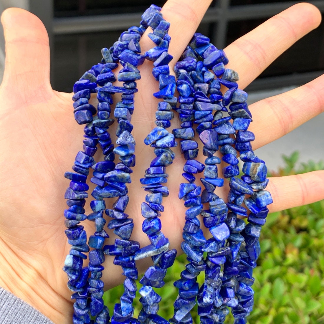 1 Strand/33" Top Quality Natural Blue Lapis Lazuli Healing Gemstone Smooth Free-Form Stone Chip Beads for Earrings Bracelet Jewelry Making
