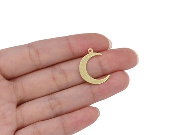 10pcs Tarnish Resistant 22mm Moon Charm Pendant Gold Plated Textured Brass Component for Earrings Necklace Jewelry Making Finding