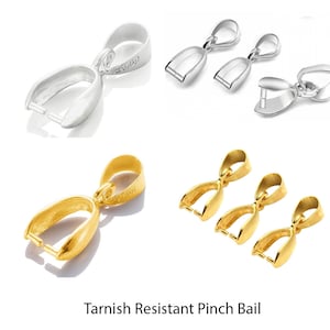 Pick 20pcs Tarnish Resistant Pendant Clasp Pinch Bail Sterling Silver Plated/18K Yellow Gold 15mm 18mm 20mm Clip for Craft Jewelry Making