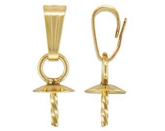 5pcs Real 1/20 14K Gold Filled Small Locket Bail Clasp 4mm Cup Twisted Peg Bail Glue-on Pendant Connector for DIY Permanent Jewelry Makings