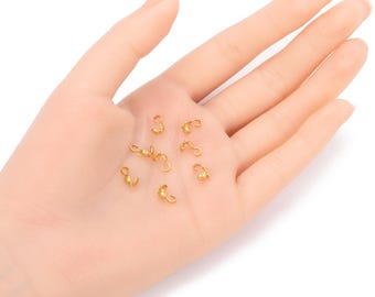 100 pezzi/200 pezzi in ottone grezzo a conchiglia con calotta, perlina, punta terminale, nodo, 9 mm, gancio aperto, non placcato/non rivestito, per la creazione di gioielli fai da te.