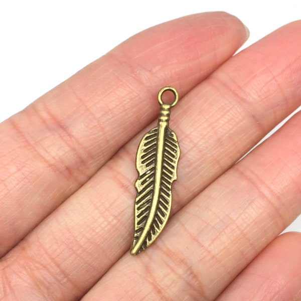 20 x Magic Feather Charms 25x8mm Antique bronze Tone | Two Sided Charm Pendants #MCZ518