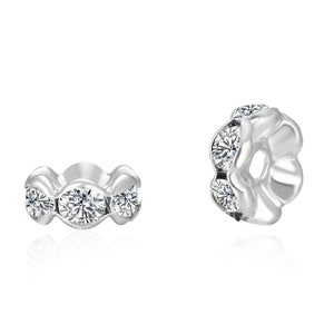 Elija 100 piezas/200 piezas de cuentas espaciadoras redondas de flores plateadas brillantes de calidad A, cristales transparentes de imitación de 4 mm, 6 mm, 8 mm y 10 mm para la fabricación de joyas artesanales.