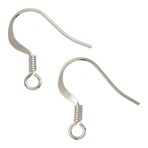May include: Two silver earring hooks with a spring clasp. The hooks are made of metal and have a smooth finish.