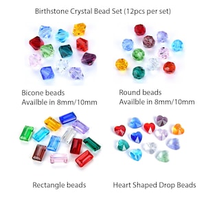 Pick 2 Set/24pcs Birthstone Beads Bicone Round Rectangle Heart Austrian Crystal Earrings Bracelet Necklace Charm DIY Craft Jewelry Making
