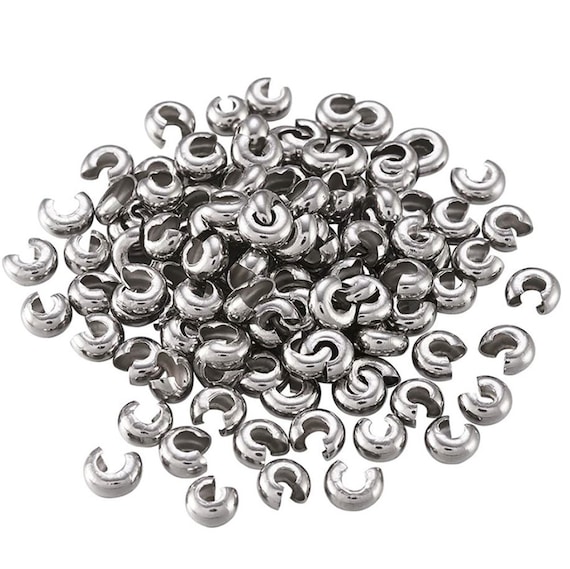 Pick 100pc 304 Grade Stainless Steel Strong Crimp Bead Knot Cover 3mm 4mm 5mm 6mm Hypoallergenic for Necklace Bracelet Anklet Jewelry Making