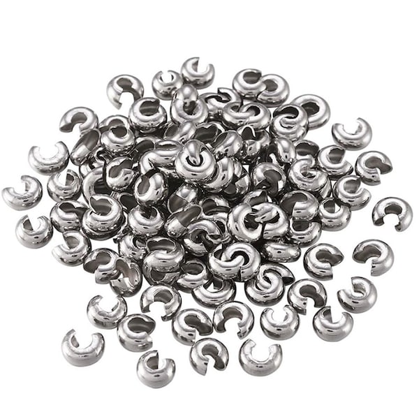Pick 100pc 304 Grade Stainless Steel Hypoallergenic Crimp Bead 3mm 4mm 5mm 6mm Knot Cover for Necklace Bracelet Anklet Charm Jewelry Making