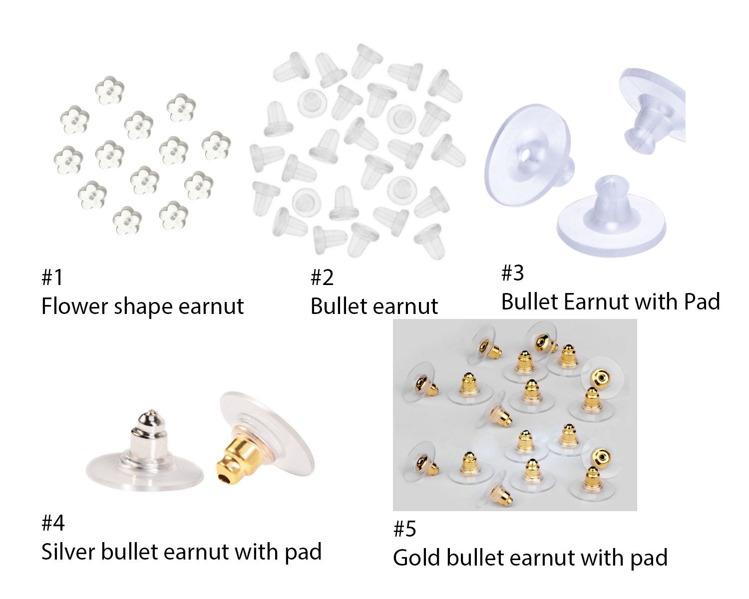 Hypoallergenic Ear Clip Plastic Pads Backstops Bullet Clutch