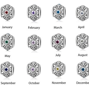 U Pick 1pc 925 Sterling Silver Flower Birthstone Charm Cubic Zirconia Gemstone Bead for Bracelet Necklace Jewelry Making Women Birthday Gift