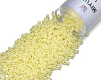 7.5 Grams Genuine Miyuki Delica 11/0 Seed Beads, Duracoat Opaque Light Lemon Ice DB2101,  Approx 1500 Beads/Tube Peyote Stitch Loom Weaving