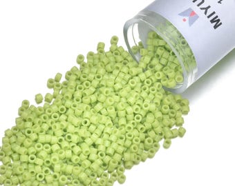 7.5 Grams Genuine Miyuki Delica 11/0 Seed Beads, Opaque Chartreuse (Lime Green) DB0733,  Approx 1500 Beads/Tube  Peyote Stitch Loom Weaving