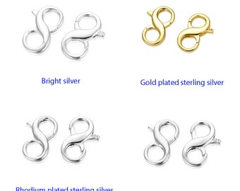 U Pick 2pc/5pc 925 Sterling Silver 16mm Double Opening Infinity Figure 8 interchangeable Enhancer Clasps for Gemstone Pearl Jewelry Making