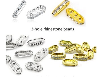 U Pick 50pc/100pc A Quality 2 Hole/ 3-Hole Multi-Strand Rhinestone Crystal Spacer Metal Bead Silver/Gold for Gemstone Pearl Jewelry Making