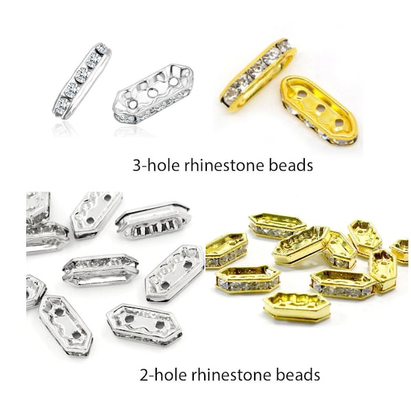 U Pick 50pc/100pc A Quality 2 Hole/ 3-Hole Multi-Strand Rhinestone Crystal Spacer Metal Bead Silver/Gold for Gemstone Pearl Jewelry Making