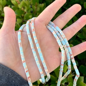 1 Strand/15&quot; Natural Blue Impression Aqua Terra Jasper Healing Gemstone 4x2mm Small Heishi Tube Rondelle Beads for Earrings Jewelry Making