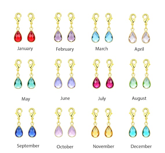 U Pick 2pcs Clip on Dangle Birthstone Charms Jan to Dec With